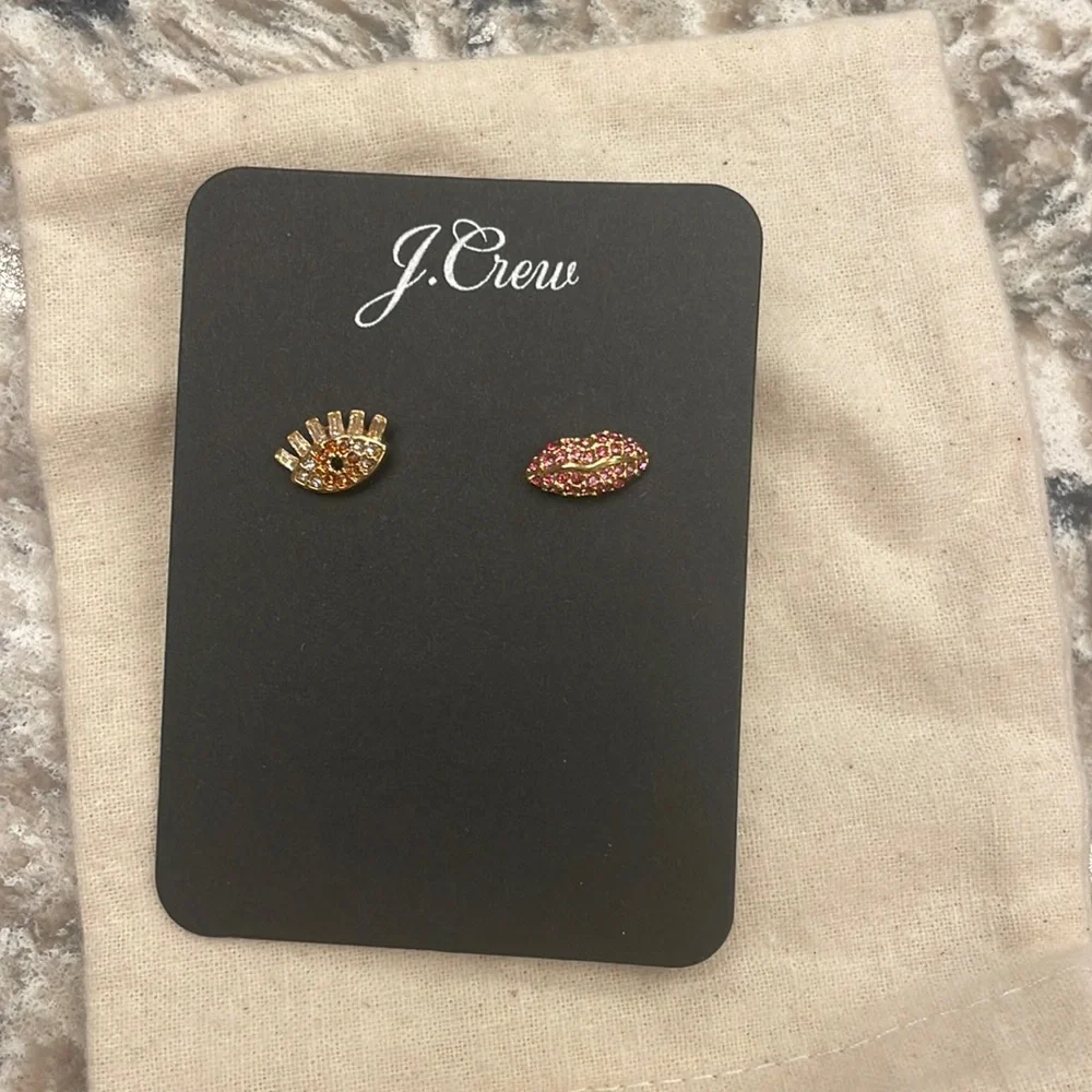 Pavé eye and lip stud earrings - J.Crew - New With Tags
